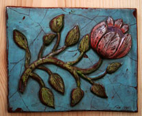 Handmade high-relief color-glazed tulip on terra cotta tile