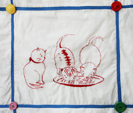 One Hundred Pictures Redwork Quilt